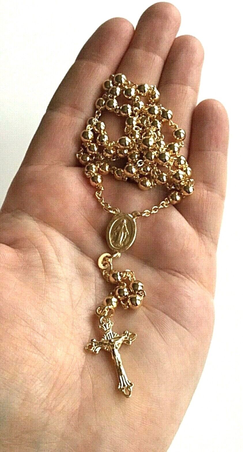  18k Gold Over Solid 925 Sterling Silver Italian Rosary 30”-5mm / Rosario plata 