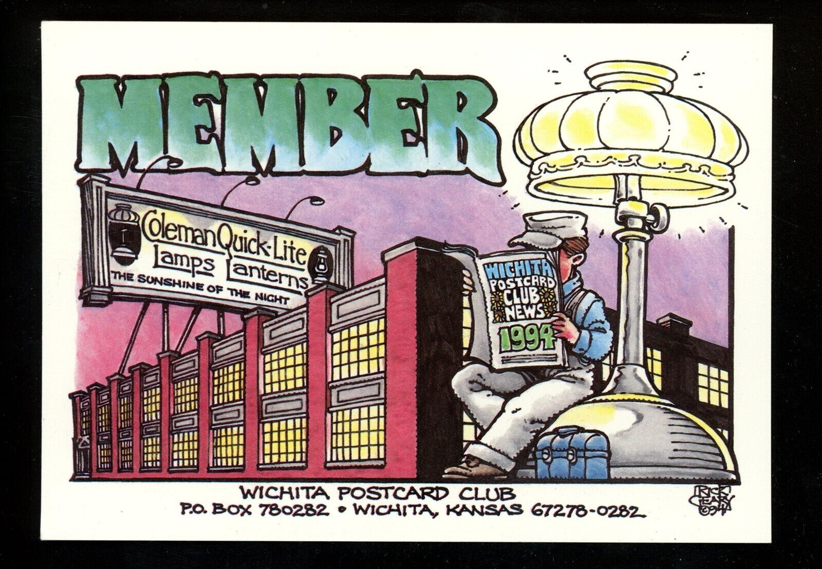 Artist Signed postcard Geary comic advertising Wichita PC Club Kansas KS 