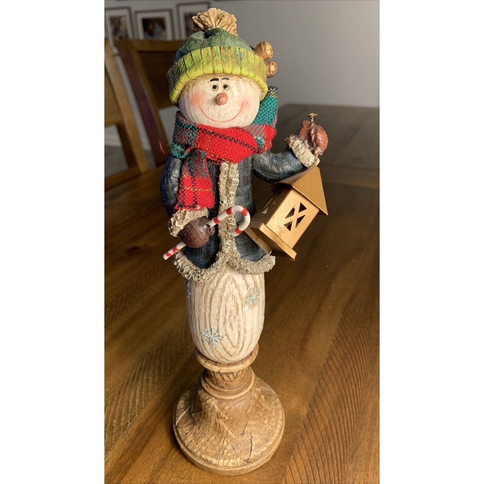 10 1/2” Country Christmas Snowman Faux Carved Wood Decor Winter Rustic