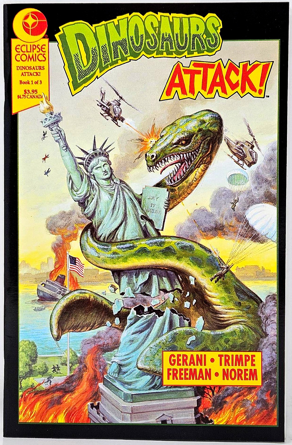 Dinosaurs Attack Book 1 Eclipse Comics 9.2 NM- Topps Presents Statue of Liberty