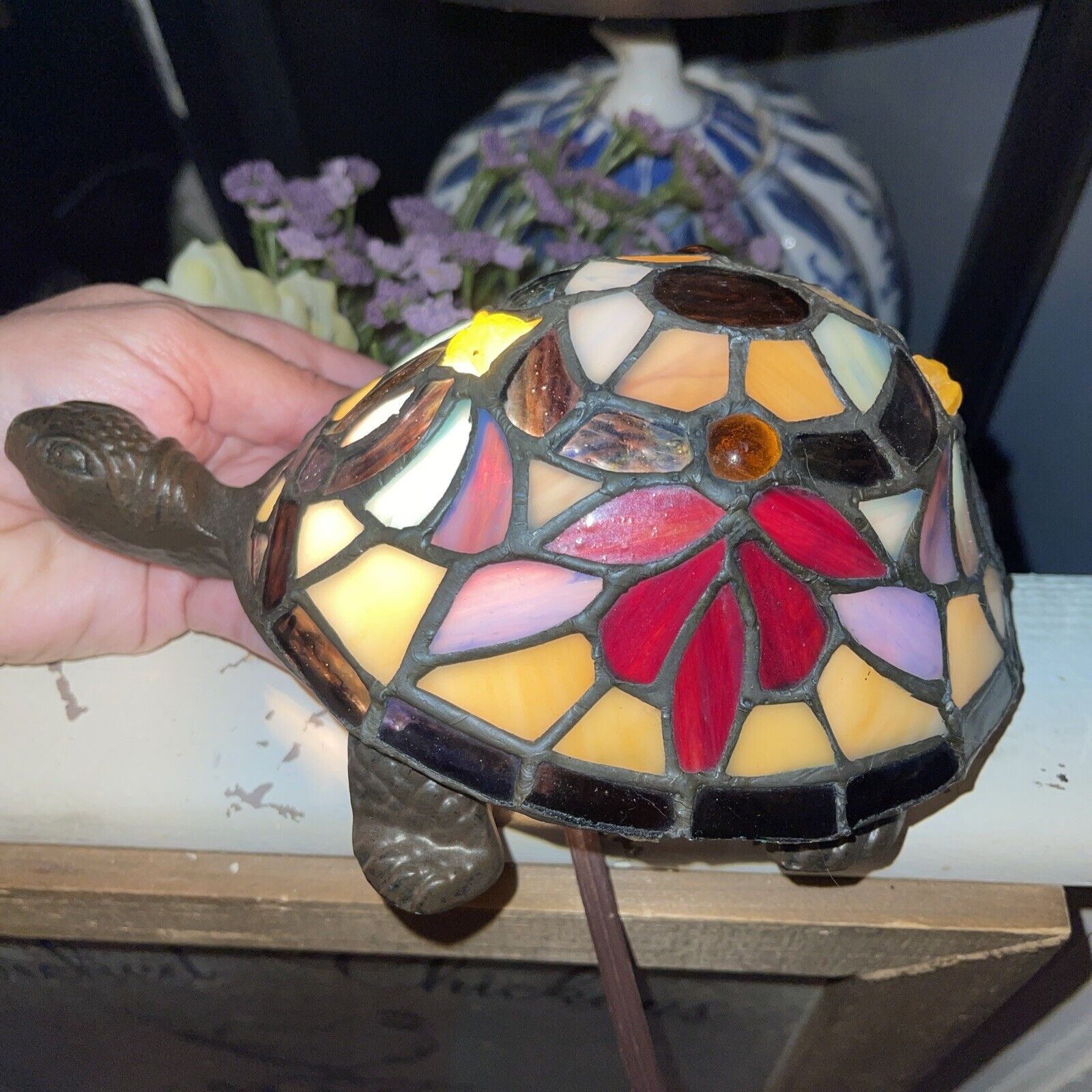 Vintage Ouizel Collectibe Tiffany Turtle Table Lamp Colorful Lamp
