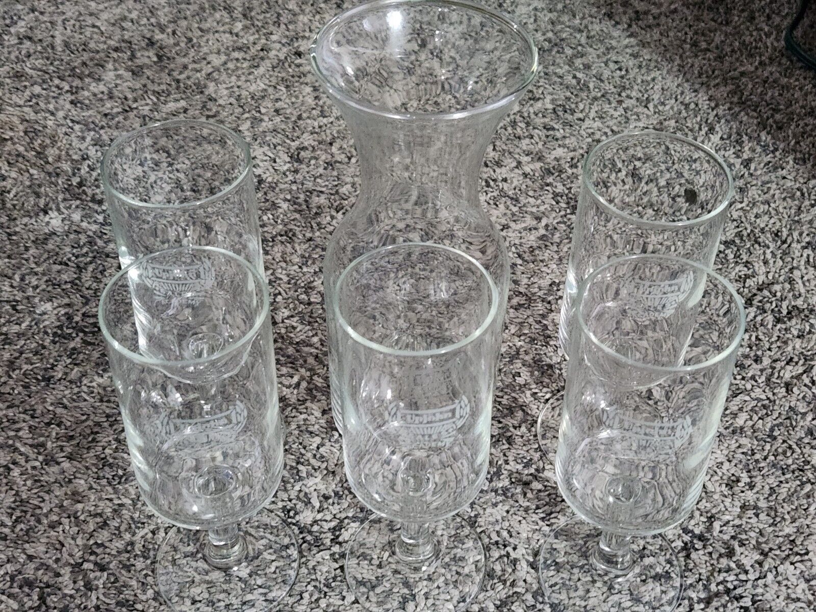 Vintage Upjohn Sales Academy Glass & Carafe Set 5 Glasses Pharmaceutical Co.