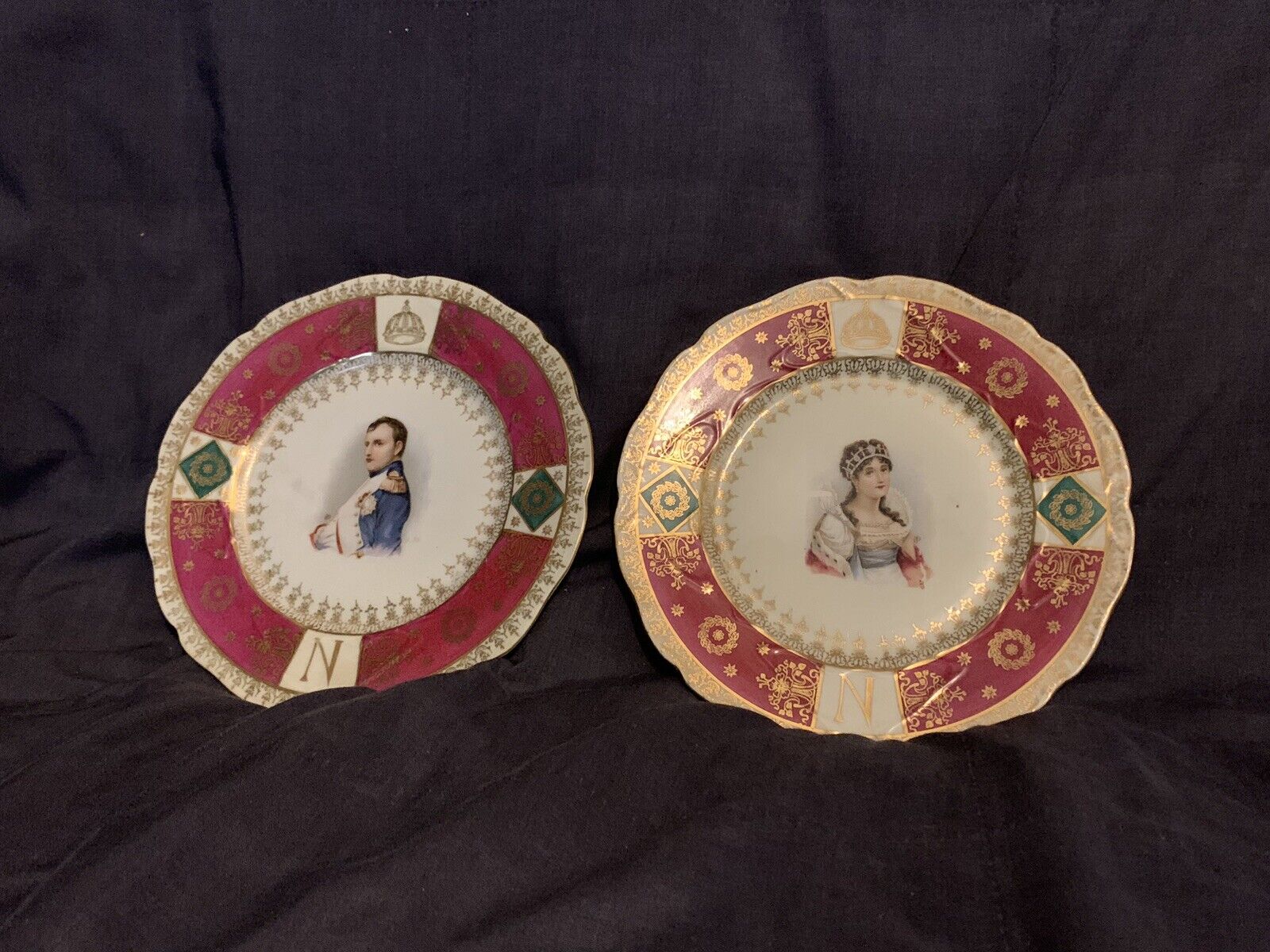 Antique Pair of  Cabinet Plates - Napoleon and Josephine