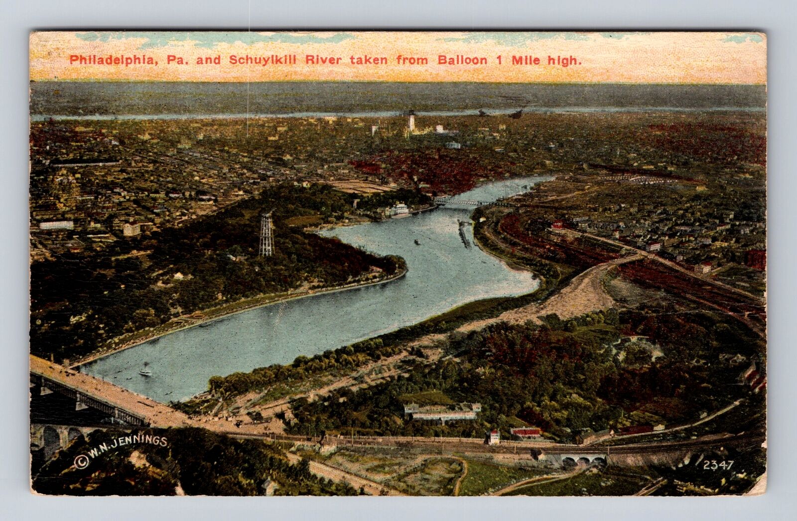 Philadelphia PA-Pennsylvania, Birds Eye View Schuylkill River, Vintage Postcard