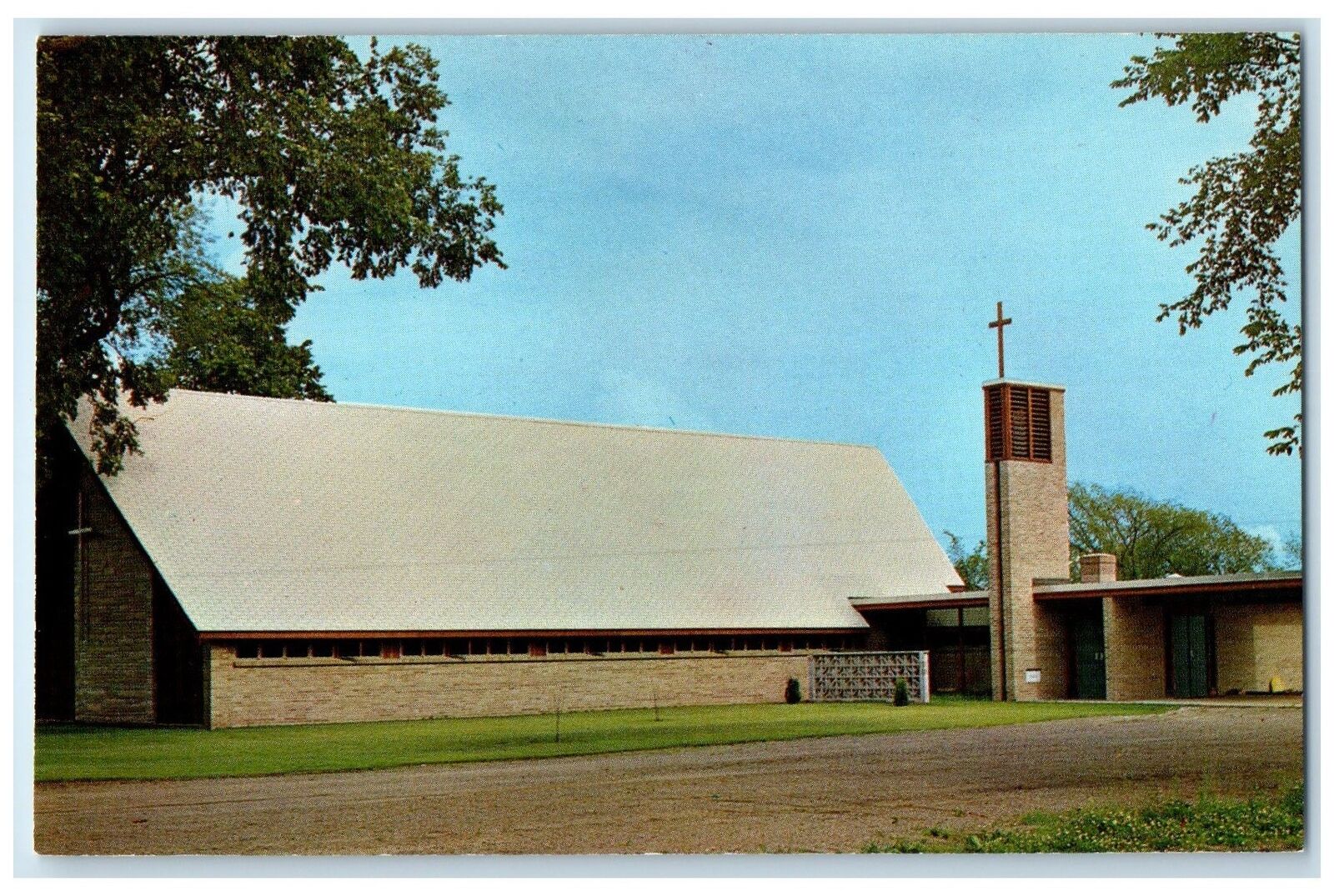 c1960s Salem Lutheran Church Exterior Roadside Barron WI Unposted Cross Postcard