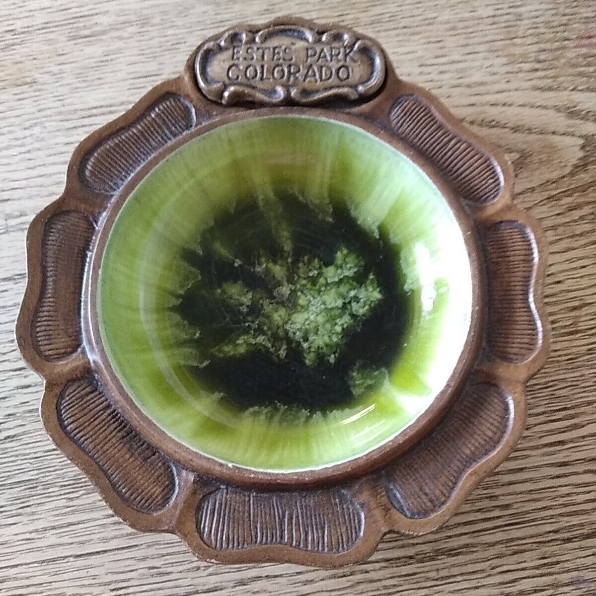 Treasure Craft Green Glaze Mid Century Modern Trinket Dish Souvenir Vtg Estes CO