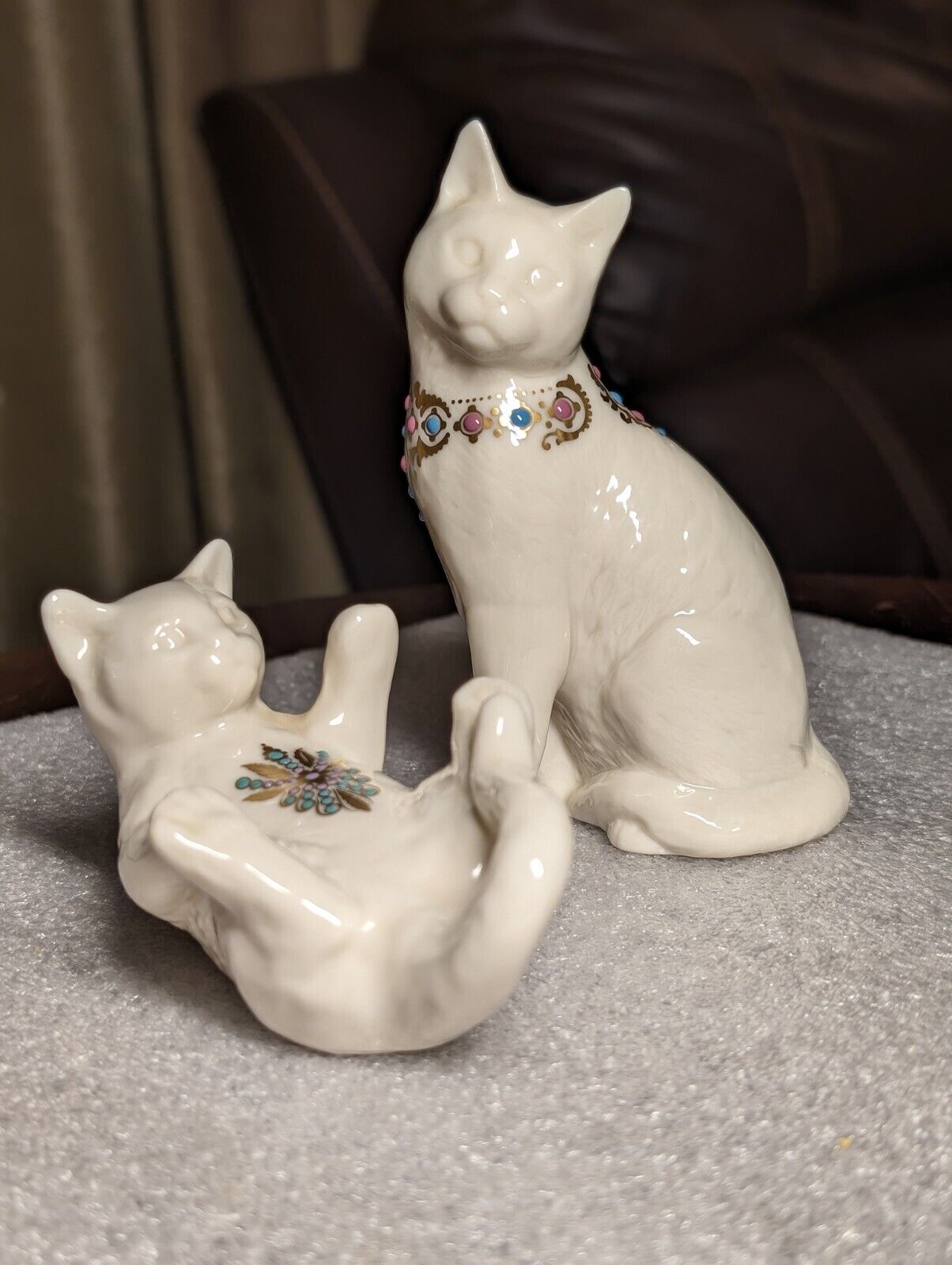 2 pc Vintage Lenox Porcelain China Jewels Collection Cat Figurines Made USA 1994