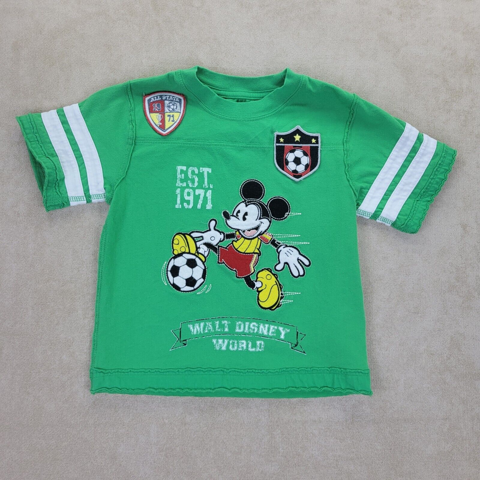VTG Disney Parks Green Mickey Mouse Soccer Athletic Shirt Embroidered Yth Sz XXS