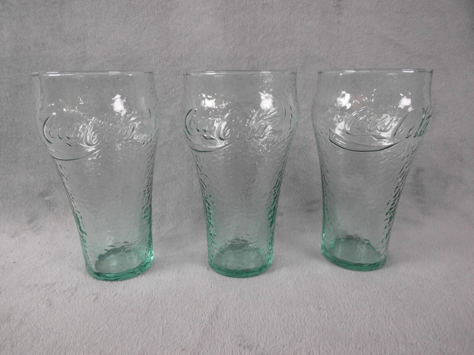 Vintage Coca Cola Green Hammered/Pebble Texture Drinking Glasses 6\