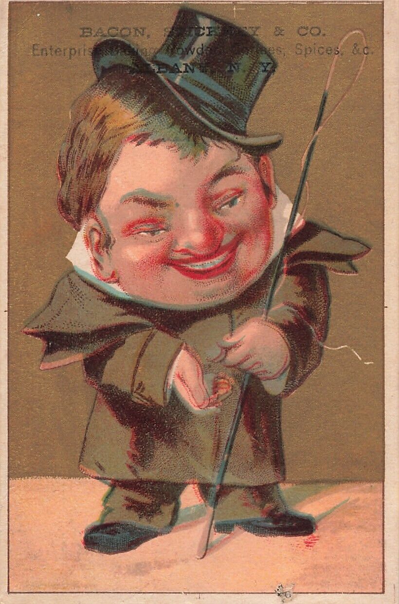 Large Head Humor Coachman Albany NY Victorian Trade Card c1880s French *Ab9a