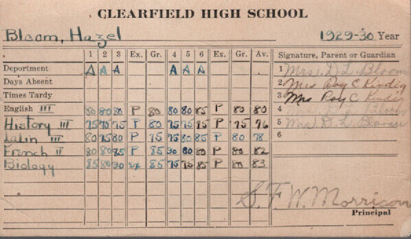 Clearfield, Pa. - School Report Card - 1929-1939