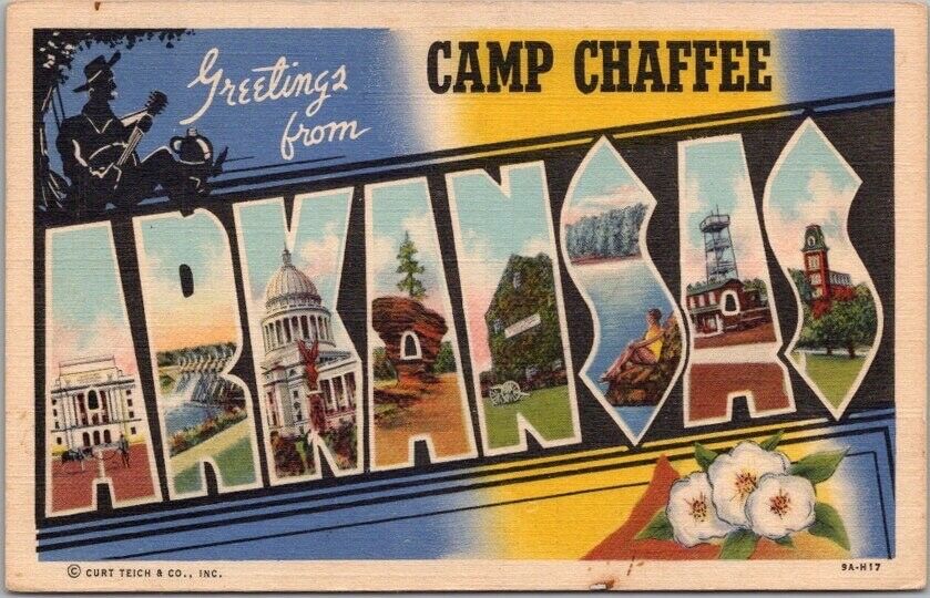 CAMP CHAFFEE, ARKANSAS Large Letter Postcard Curteich Linen - 1942 Cancel