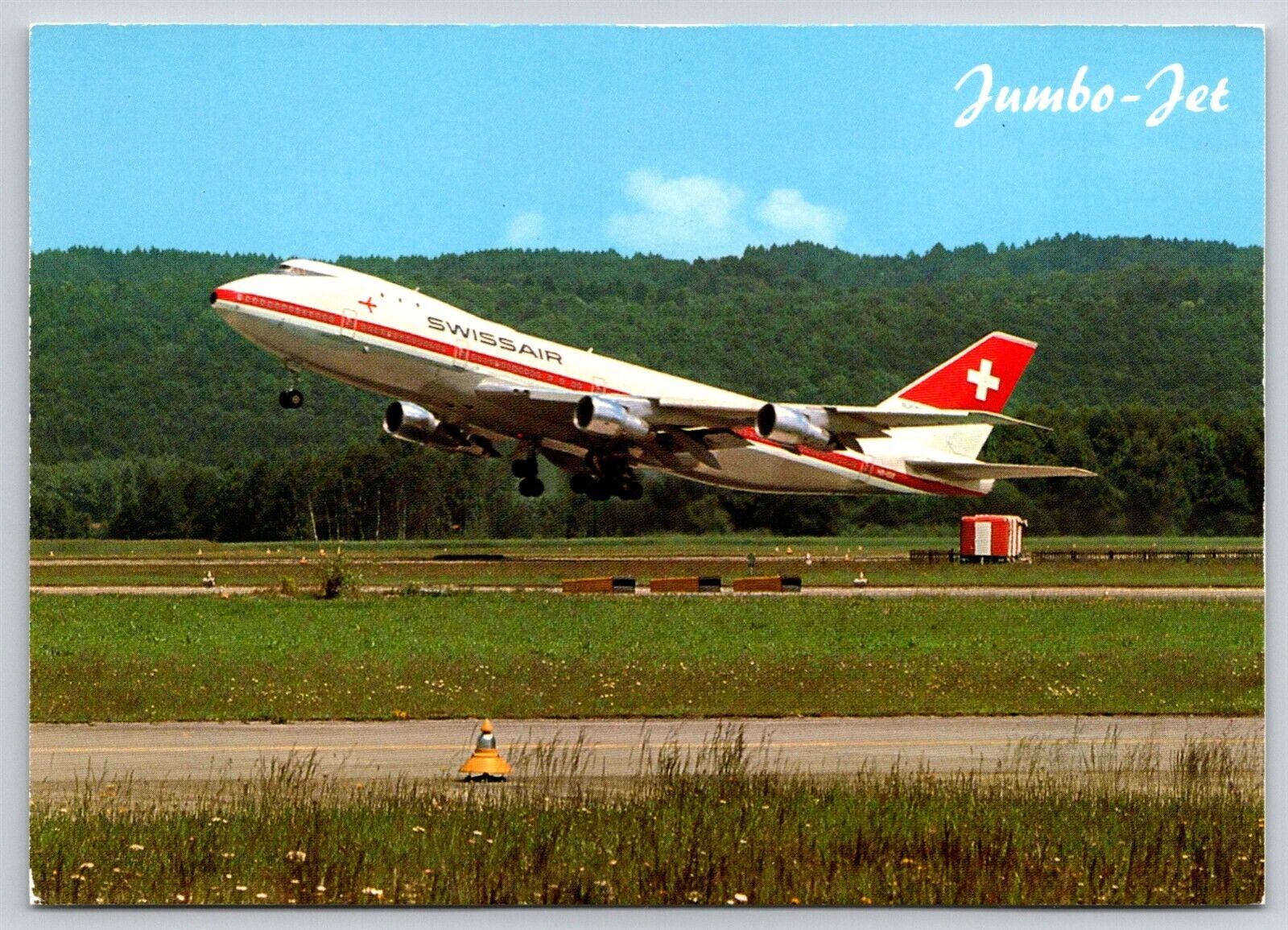 Airplane Postcard SwissAir Airlines Airways Boeing 747-257 Jumbo Jet Stats GD4