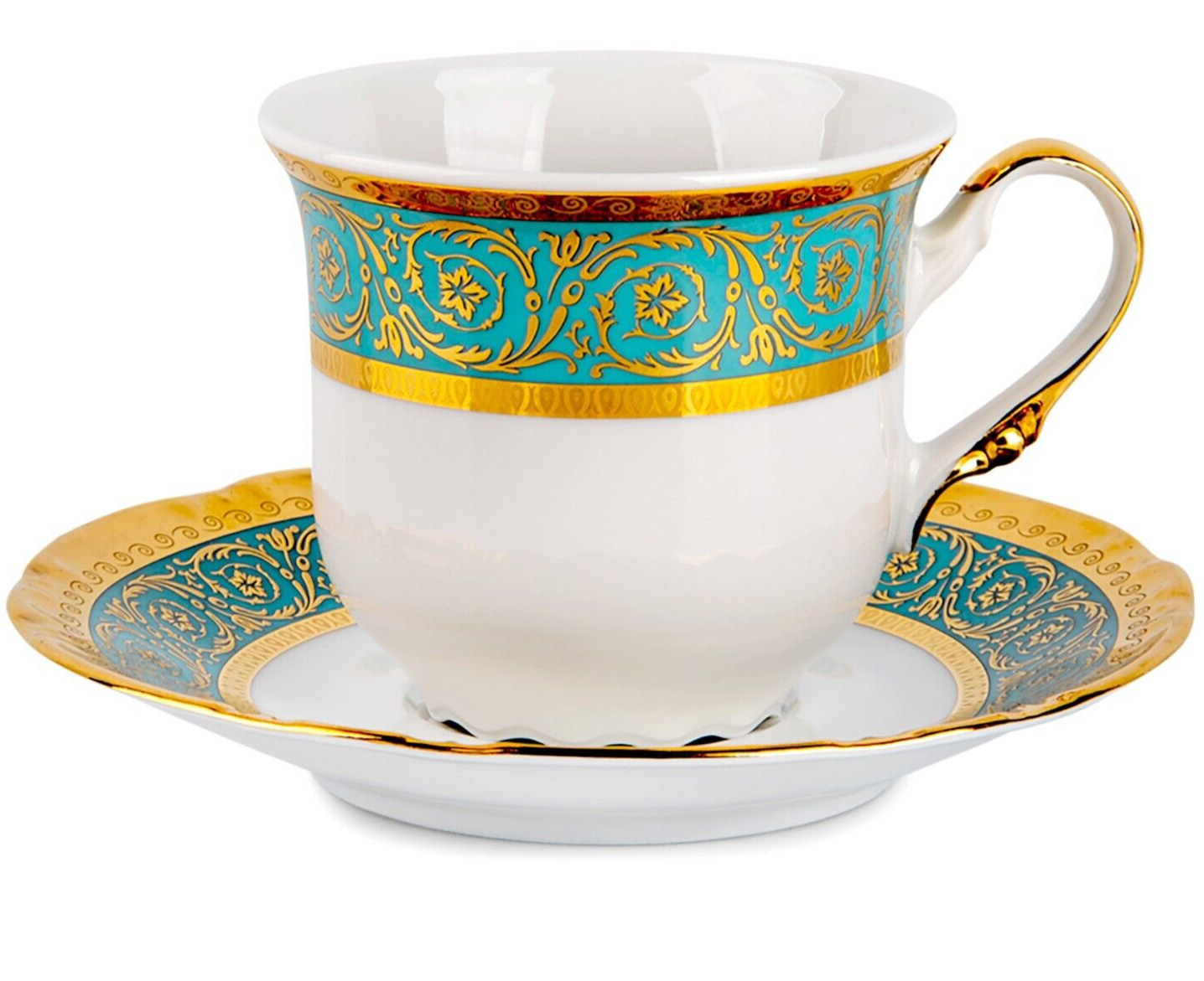 Czech Porcelain Teacup Gold Turquoise Tea Cup Saucer 230ml Cup European Cup