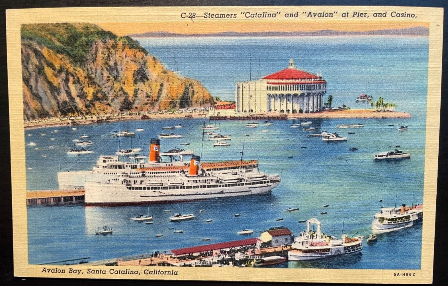 Vintage Postcard 1935 Steamers Catalina & Avalon & Casino, Avalon, California CA