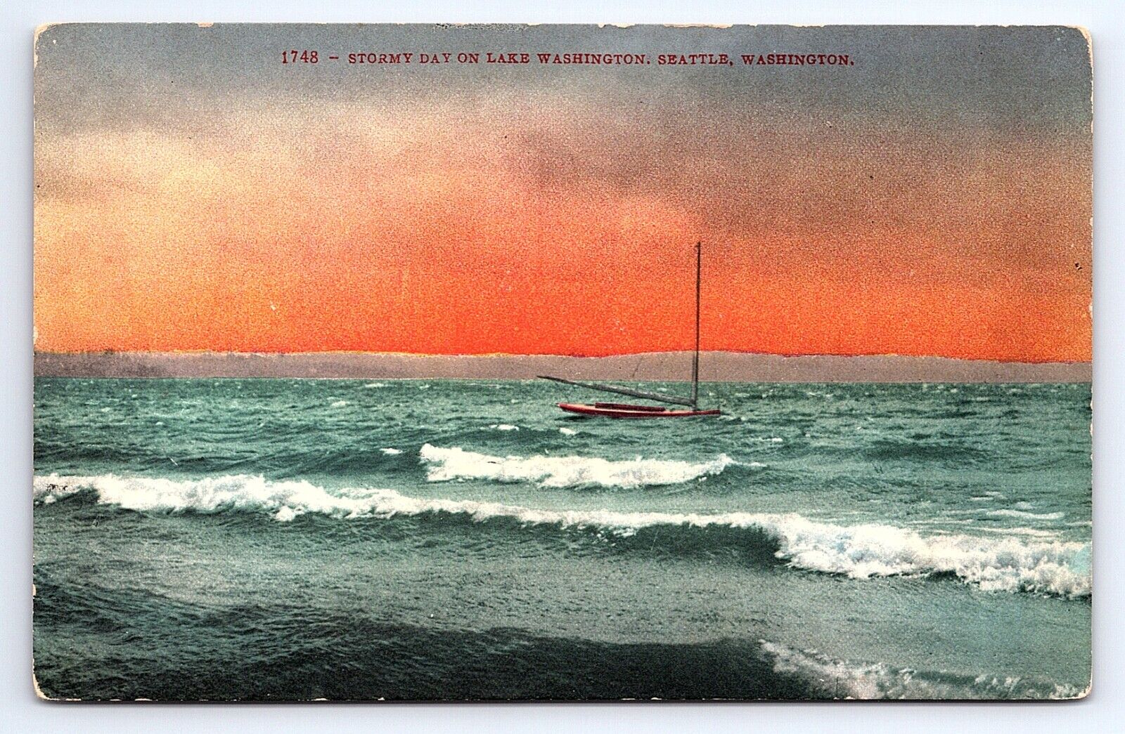 Postcard No. 1748 Stormy Day on Lake Washington, Seattle Washington Mitchell