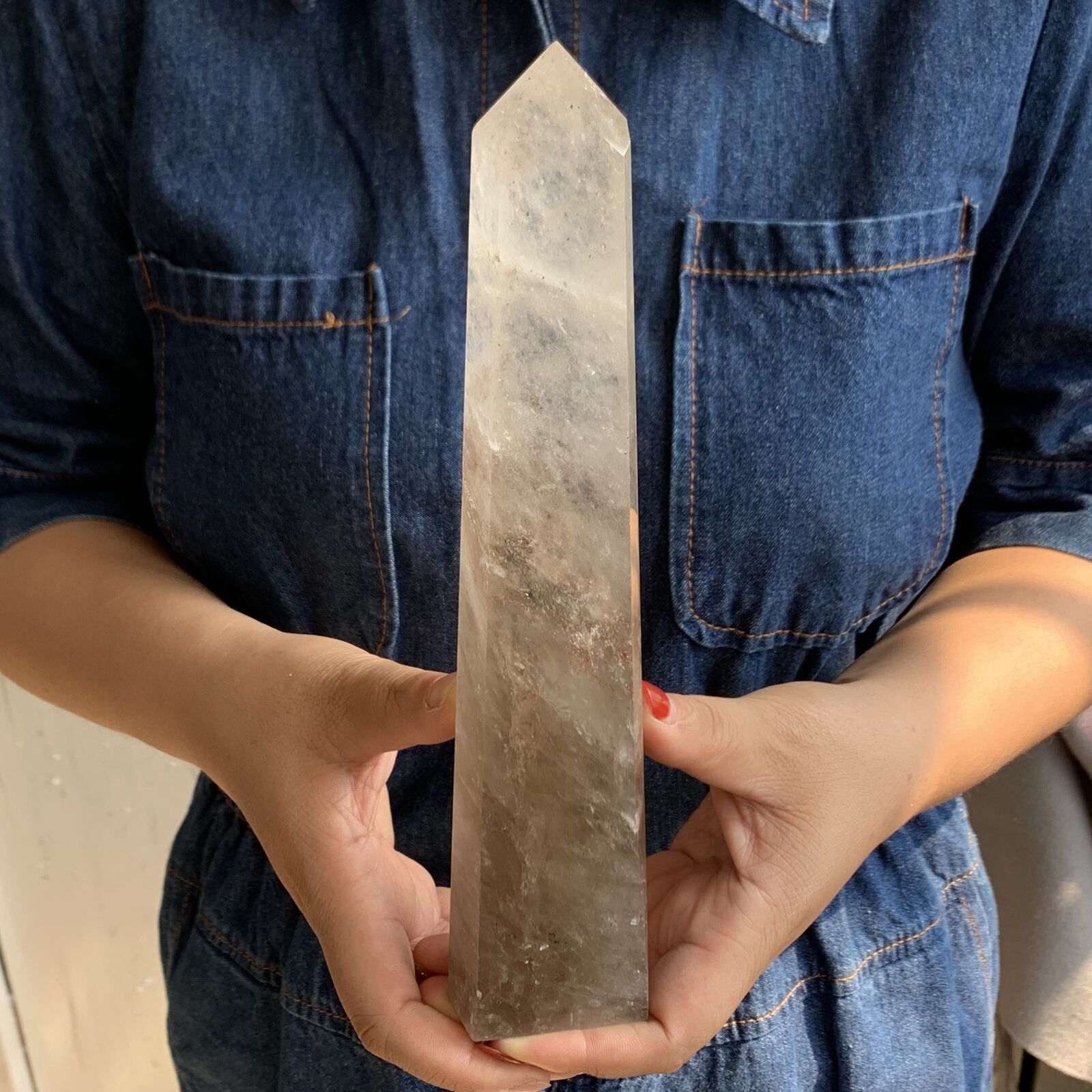 1.48LB Natural smoky quartz obelisk crystal wand point healing G3018