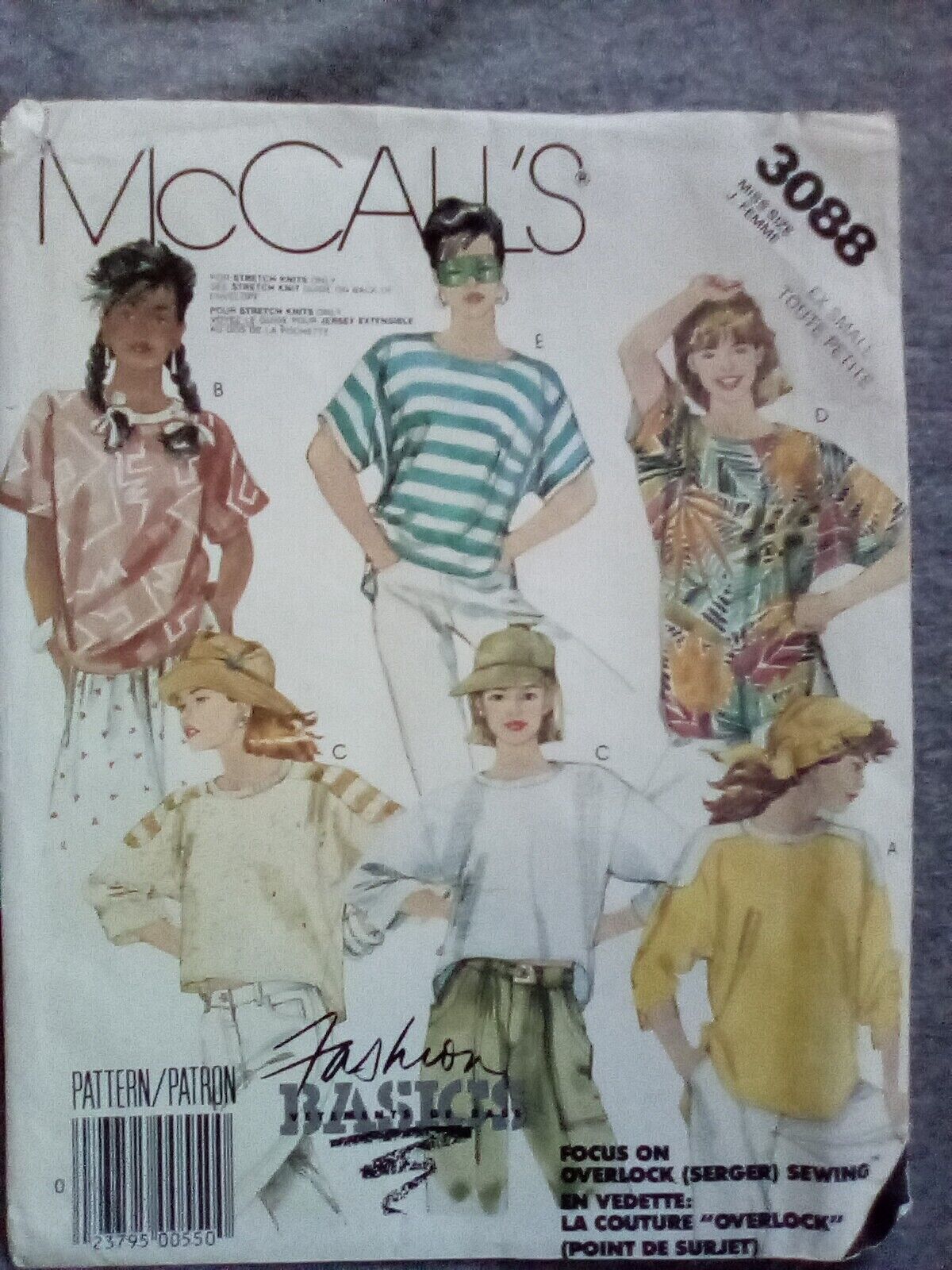 McCalls pattern 3088 ladies womens t-shirt tops size ex small uncut