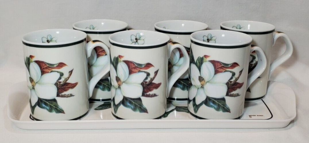 Magnolia Mugs an Tray Porcelain by Designer Maria Ryan Inhesion