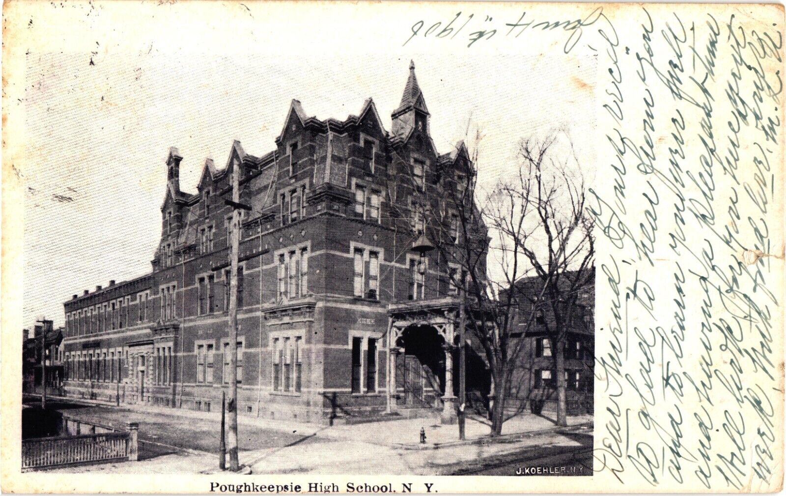 Poughkeepsie High School NY Undivided Postcard c1906