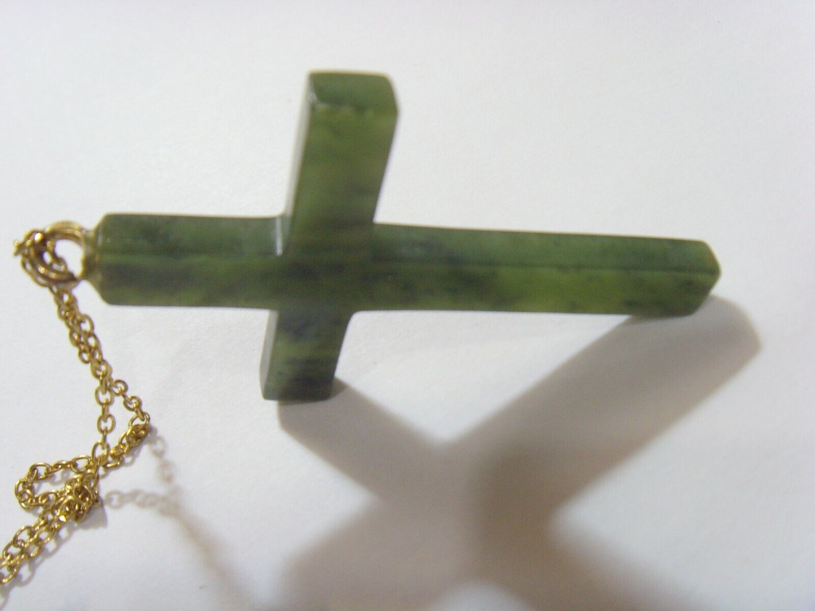 Antique green jade large cross pendant religious faith Christian necklace 51732