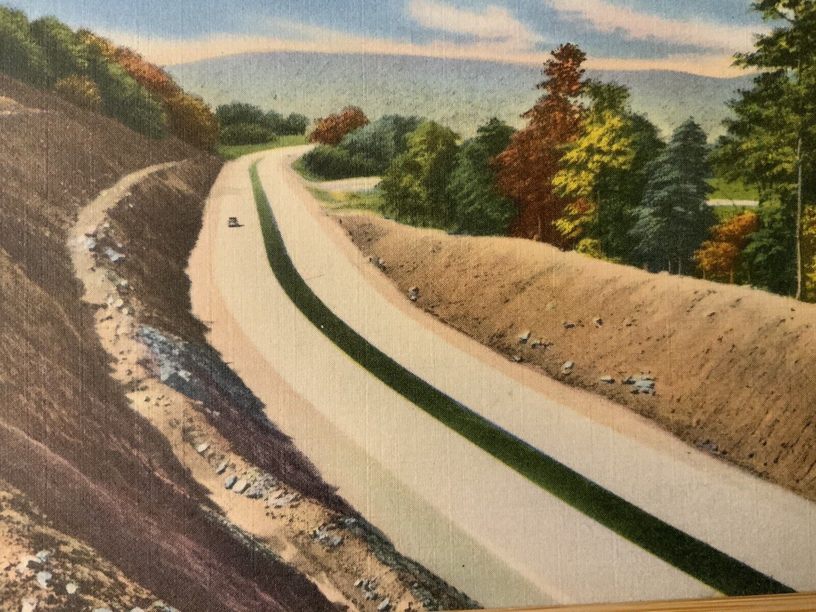 Vintage Linen Postcard Deep Cut Along the Pennsylvania Turnpike, Cumberland
