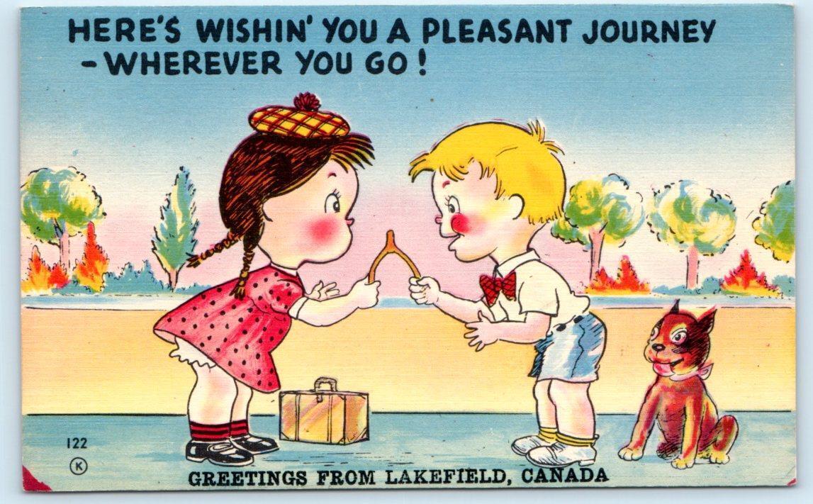 Greetings from LAKEFIELD, Ontario Canada ~ COMIC Children Dog 1953  Postcard