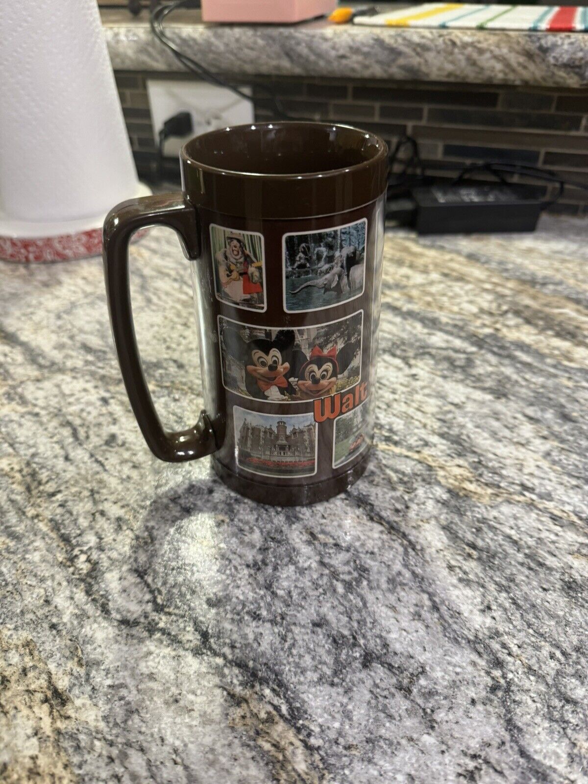 Vintage 1970Walt Disney World Insulated Thermo Mug Collage of Old Pictures