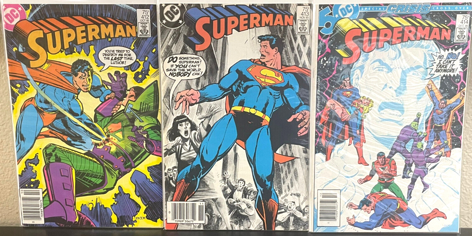 SUPERMAN Comic Lot of (3) AWESOME vintage DC Comic Books Nice Run- #412-414