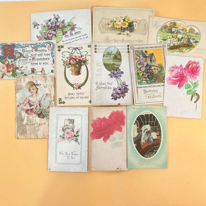 Lot of 12 Vintage Well Wishes Postcards - Posted - 1900s annd 1910s