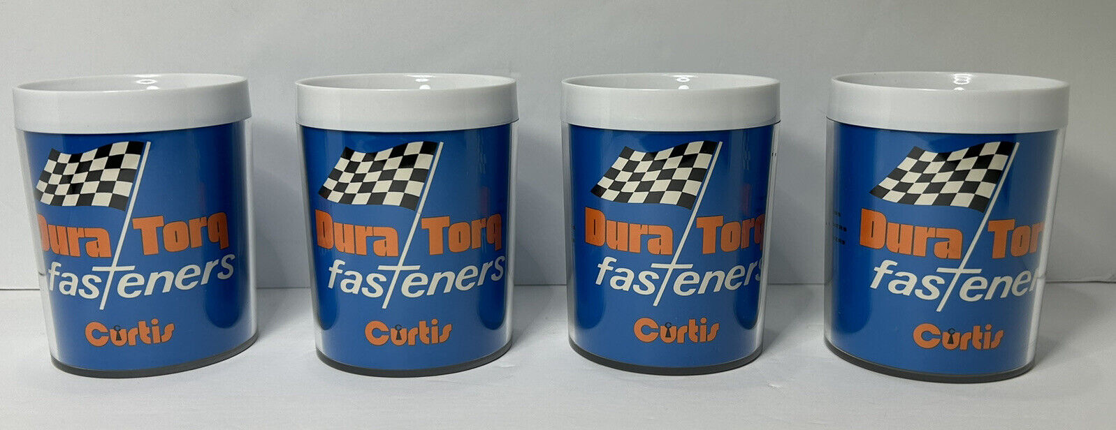 4 Curtis Dura-Torq Fasteners Plastic Mug Cup Advertising Racing Checkered Flag