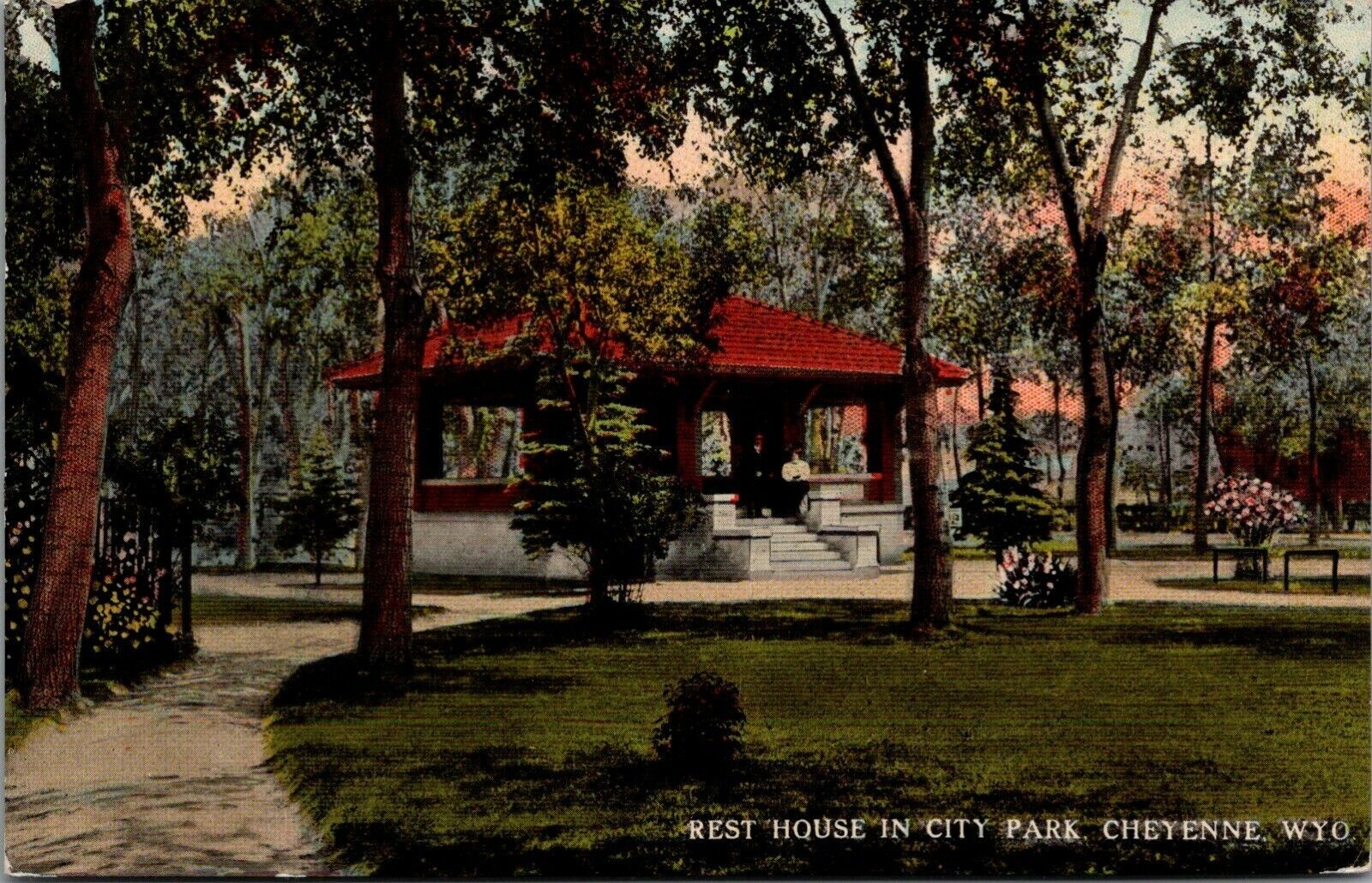 Cheyenne Wyoming~City Park~Rest Shelter House~Victorian Couple Inside~1912 PC