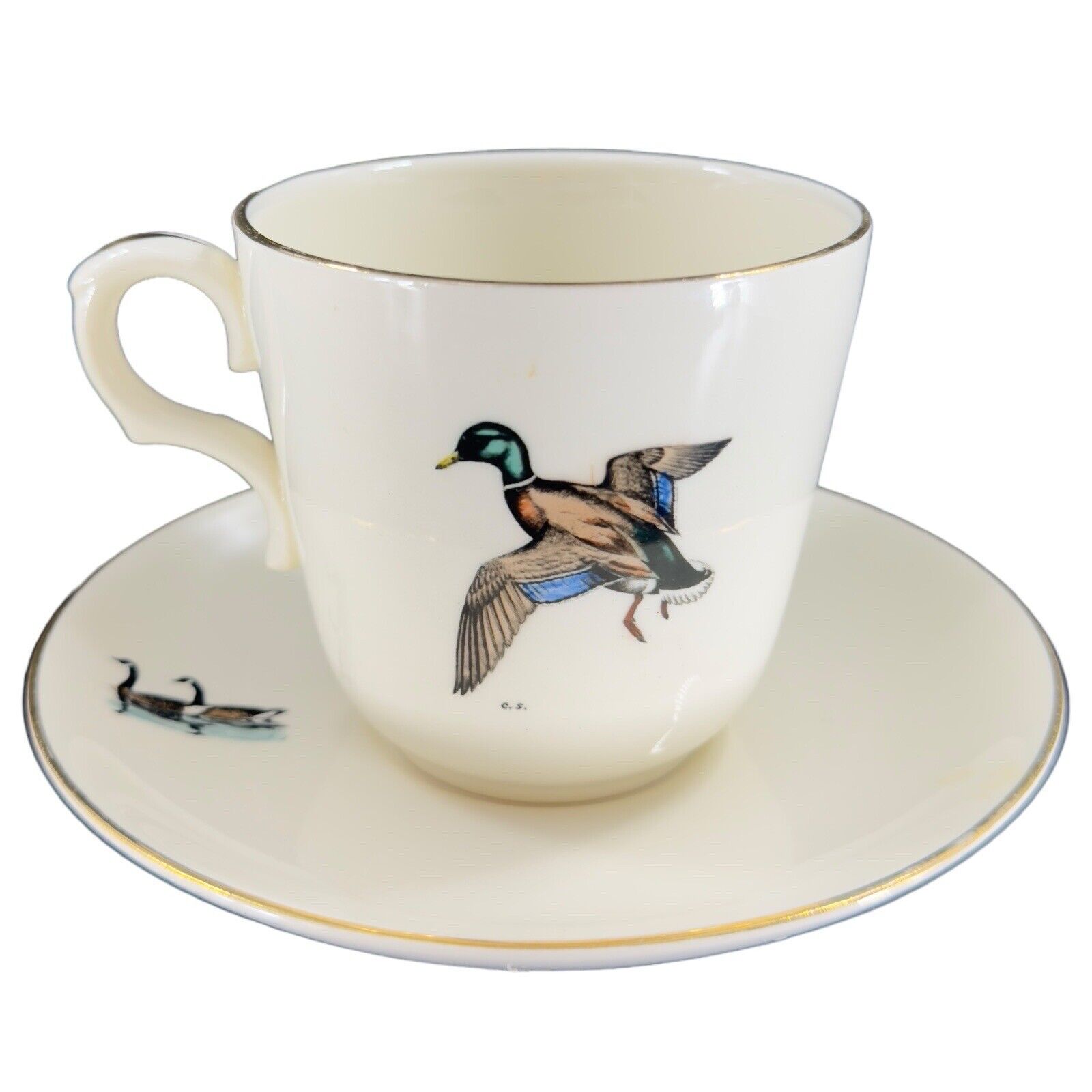 VTG Delano Studios Hand Colored Duck Bird Saucer And Teacup Cup Porcelain Set