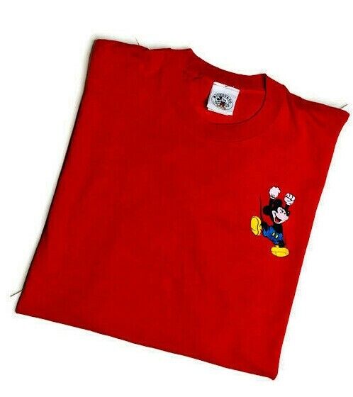 Vintage 1990s Mickey & Co Embroidered T Shirt Disney Single Stitch USA Red OSFA