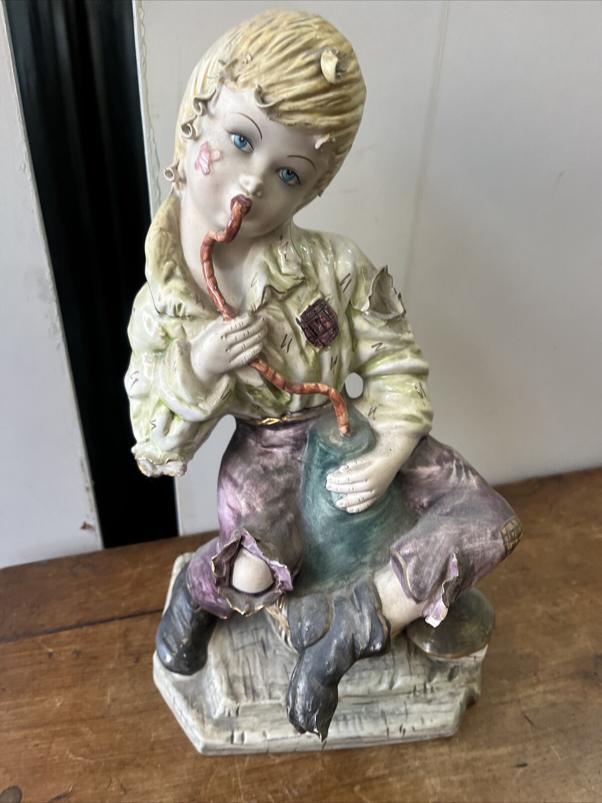 large Capodimonte  Italian Porcelain boy tramp hobo figurine Statue