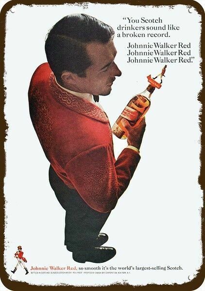 1966 JOHNNIE WALKER RED SCOTCH Vintage Look DECORATIVE METAL SIGN - BARTENDER