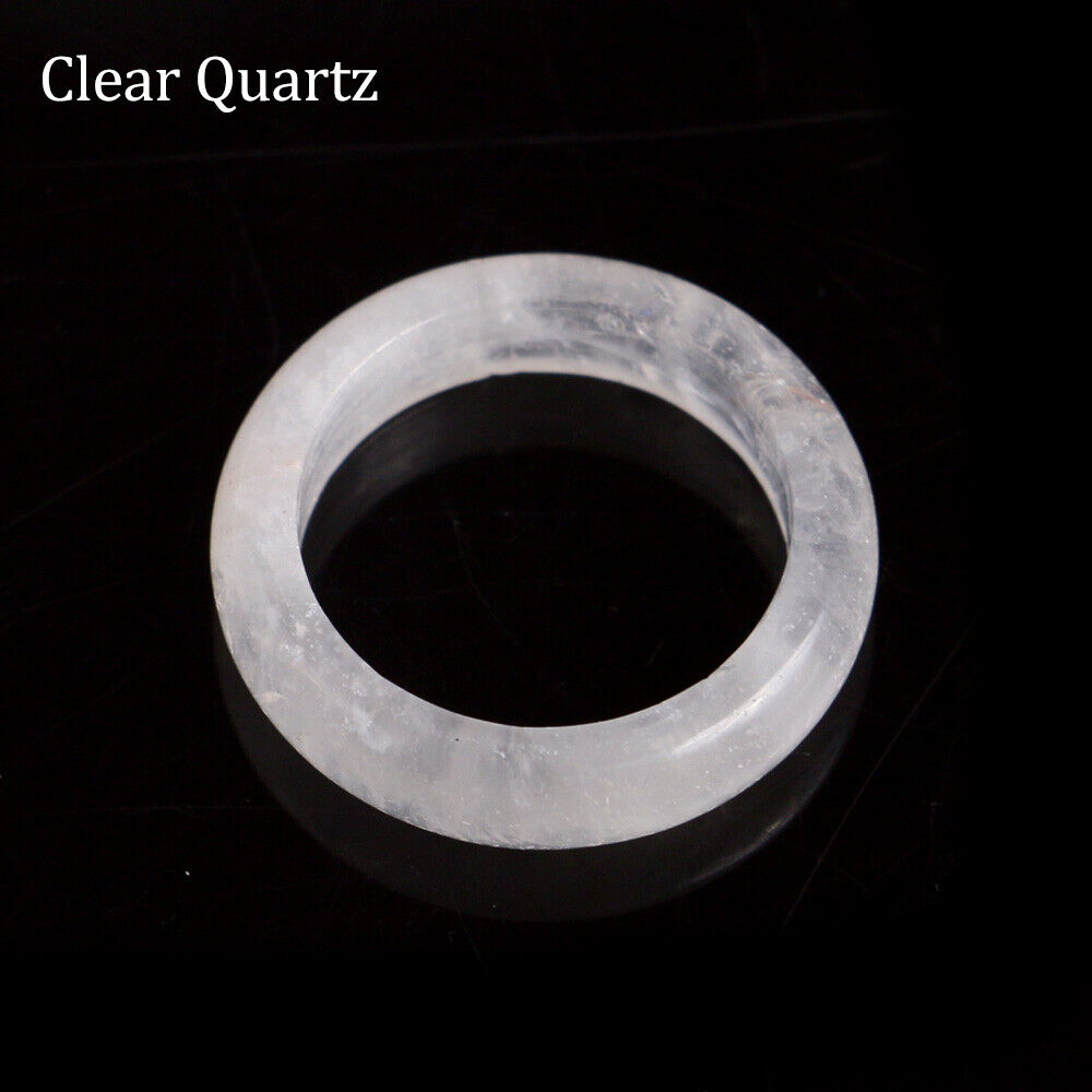 6mm Natural Crystal Chalcedony Gemstone Ring Men Women Finger Circle Round Ring