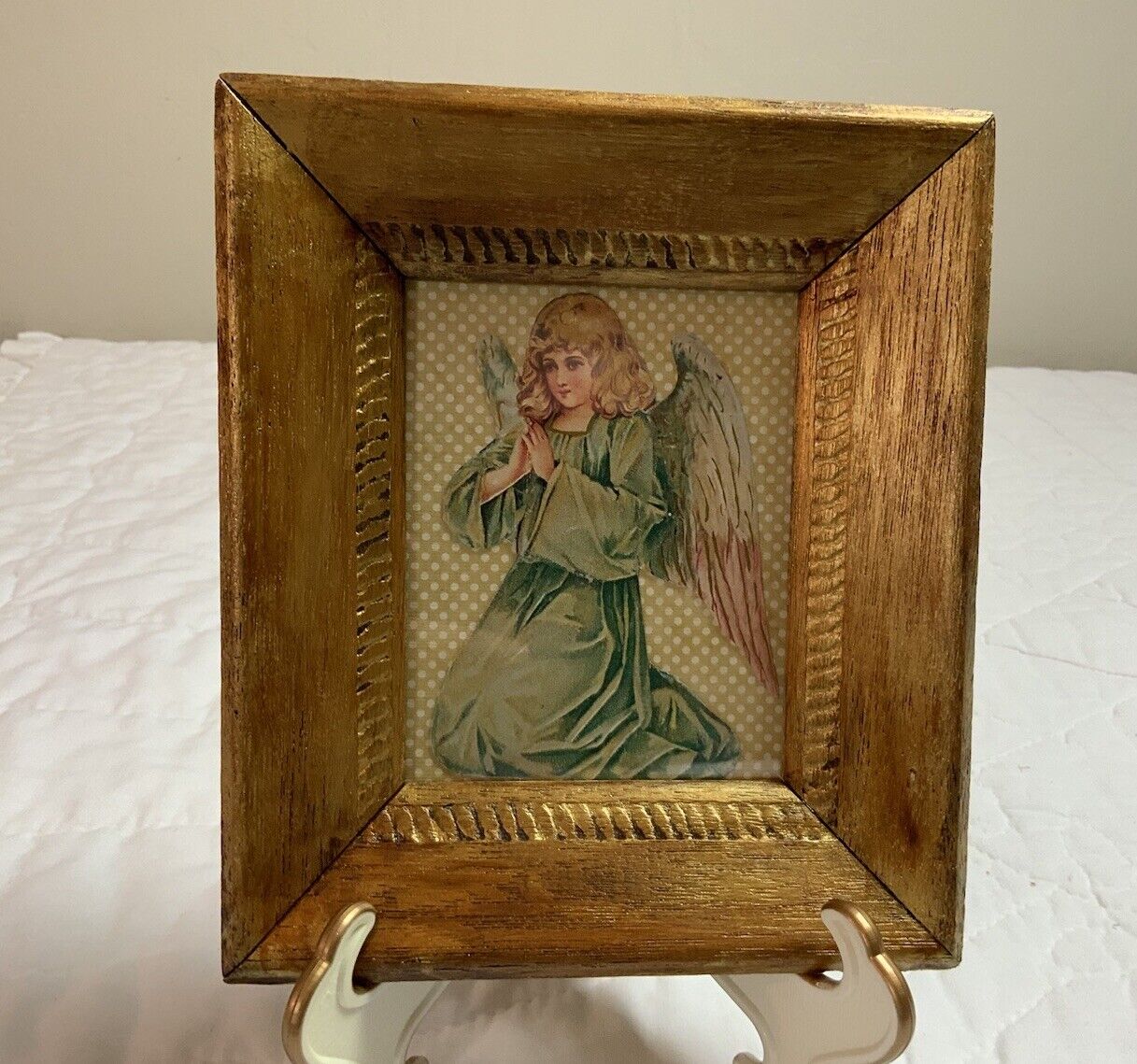 Vintage Antique Victorian Angel Ornament Framed, Gold Tone Frame