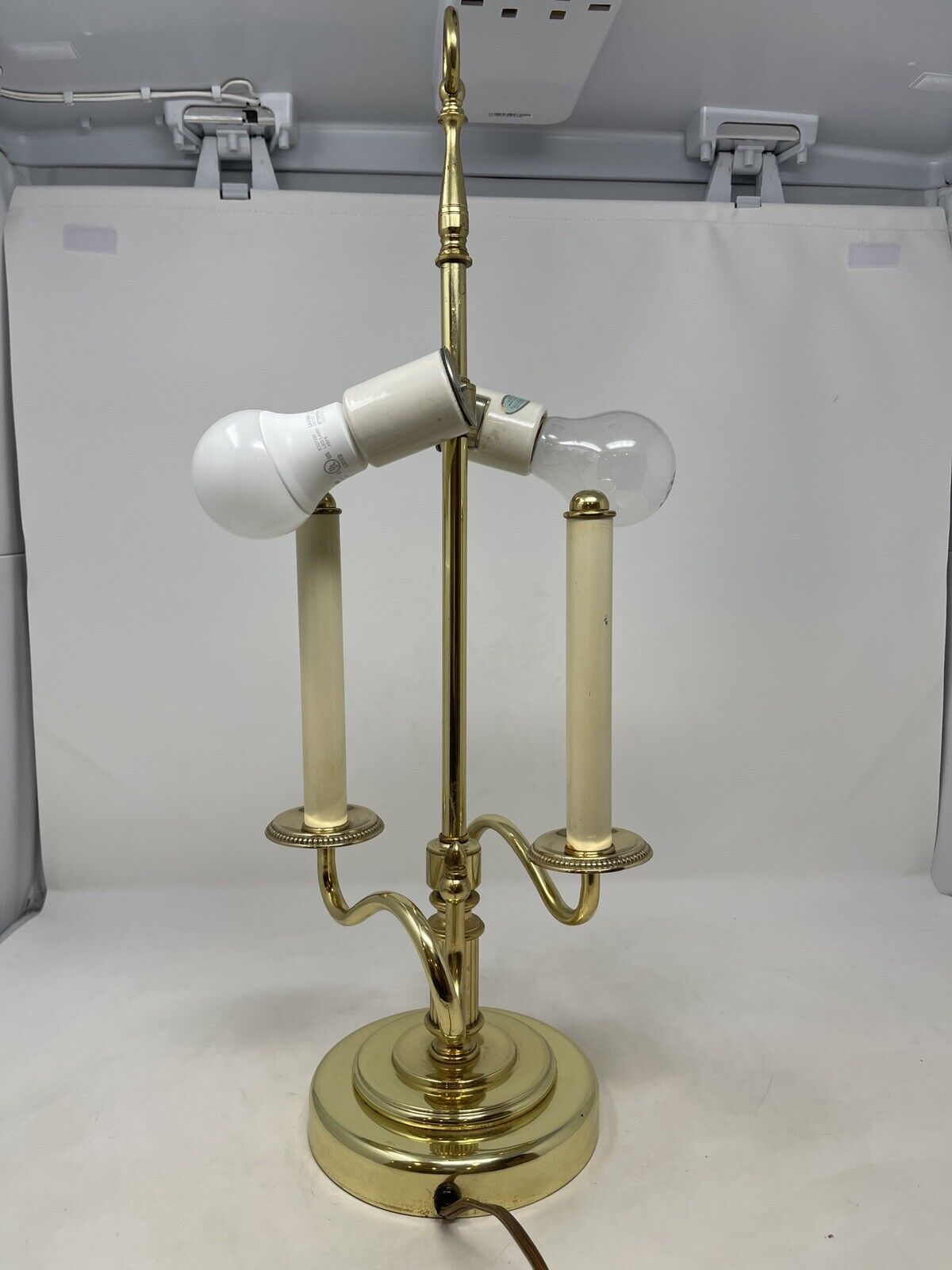 Brass & black doble socket table lamp, unbranded bouillotte candlestick style