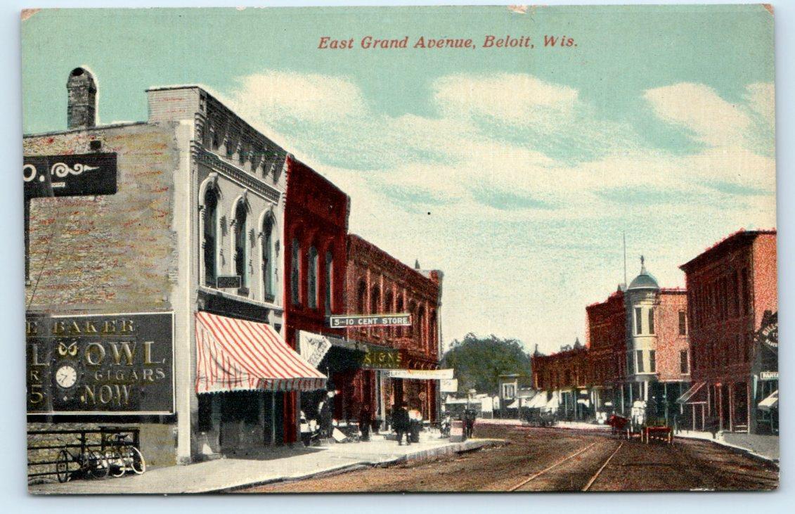 BELOIT, WI WIsconsin~ EAST GRAND AVENUE STREET SCENE c1910s Rock County Postcard
