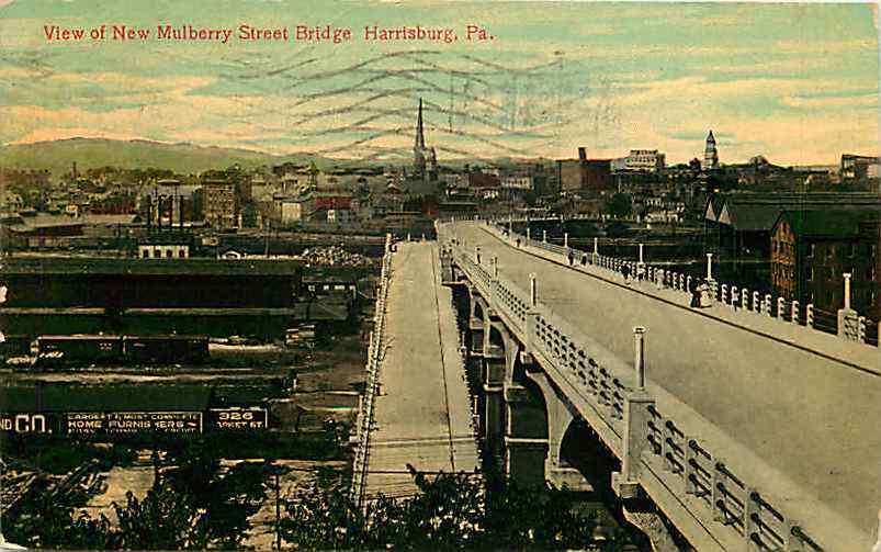 Postcard New Mulberry Street Bridge, Harrisburg, Pennsylvania - used 1918
