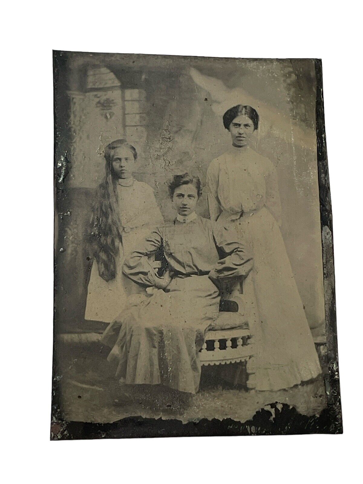 1800s Tintype Photo Sisters Cousin Wellie Dora Esther Wyatt Lowell MA