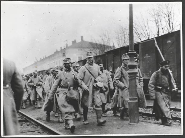 War Russia Arrival Of Austrian Prisoners Camp 1910s OLD PHOTO
