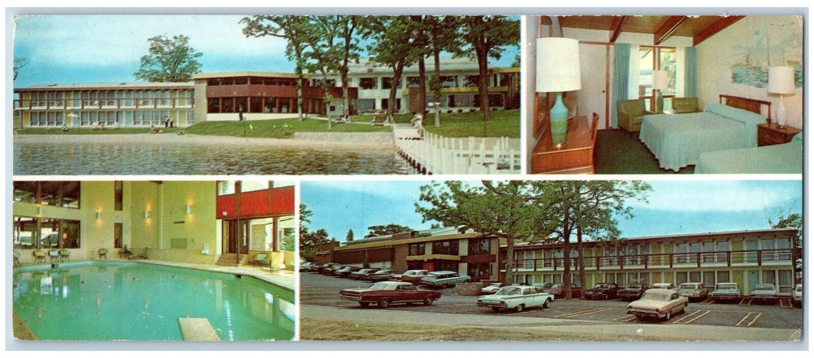 Elkhorn Wisconsin Postcard Oversized Sterlingworth Motor Inn c1960s Vintage Cars