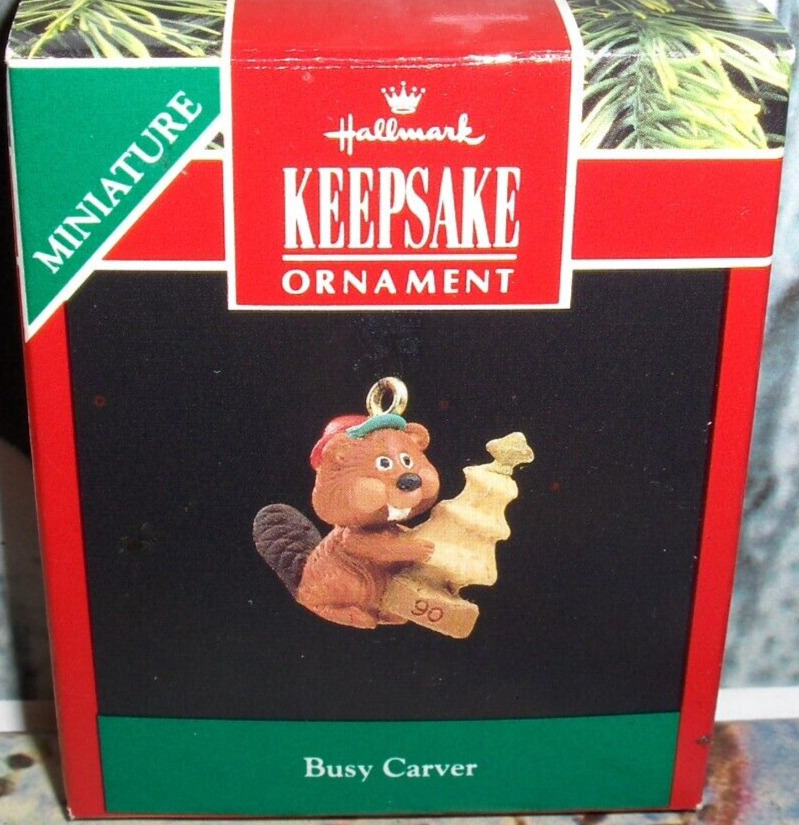 Busy Carver`1990`Miniature-Beaver Carved Out His Own Tree,Hallmark Ornament-NICE