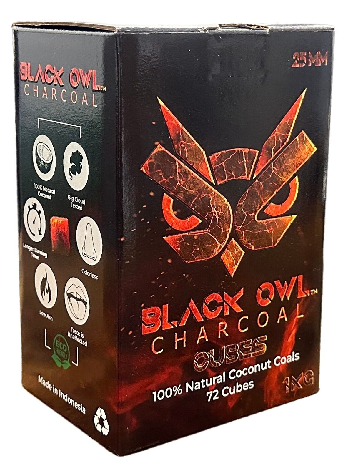 Black Owl 100% Natural Coconut Premium Hookah Charcoal 25x25x25mm, 72 Count, 1Kg