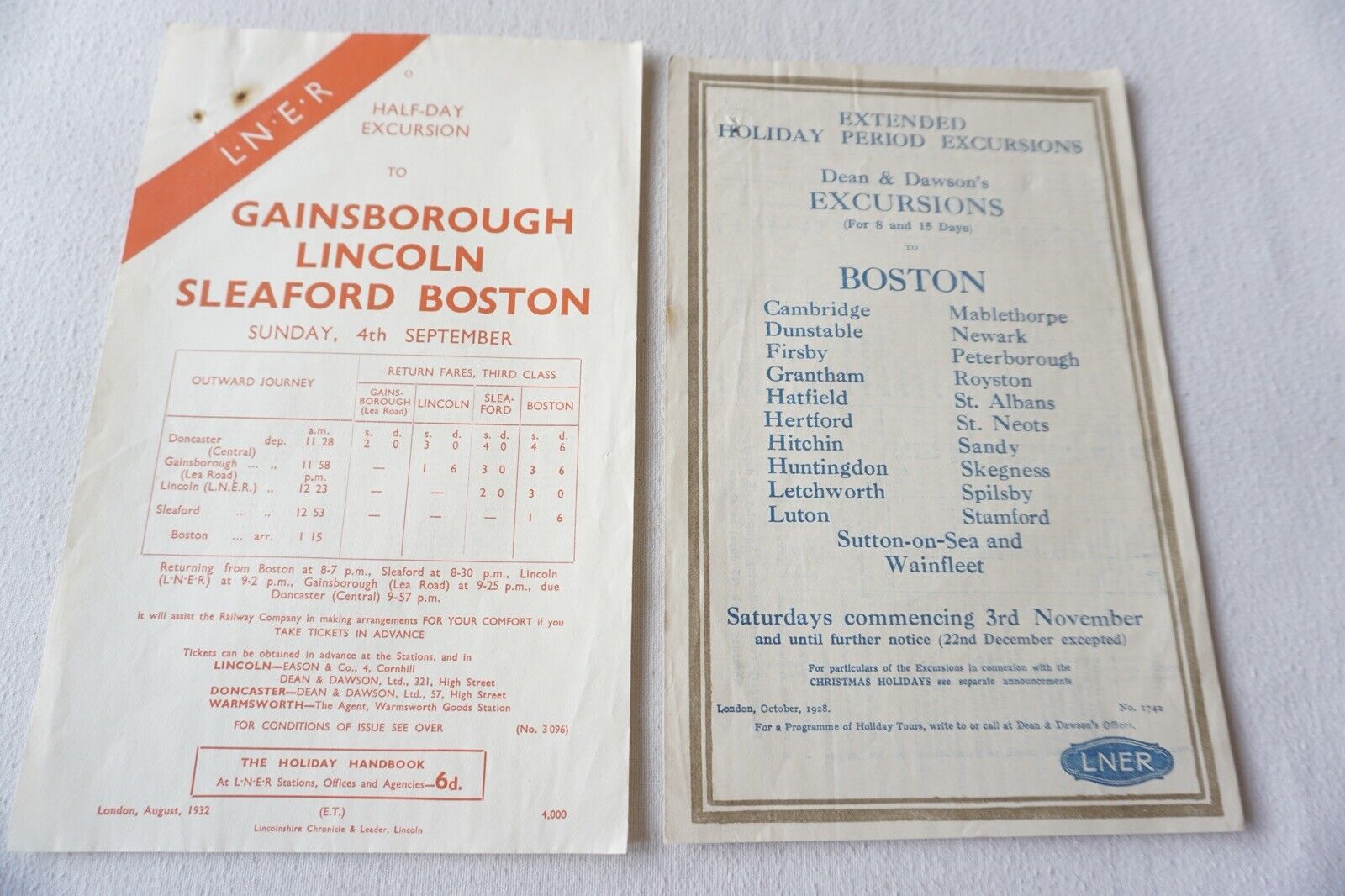 1928 1932 LNER Boston Gainsborough Lincolnshire Railway Handbills Timetable x2