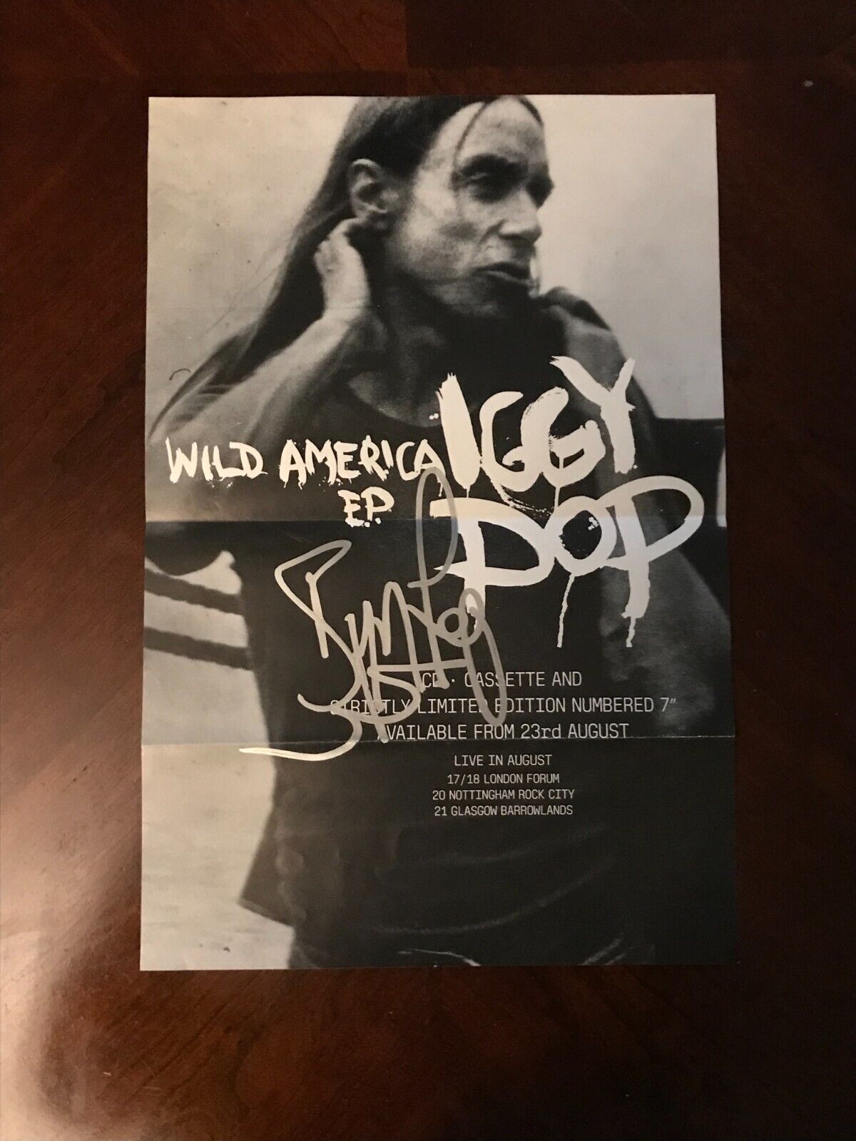 FOLDED Vintage 1993 Iggy Pop Autograph Wild America Promo 10x15 Poster Punk Rock