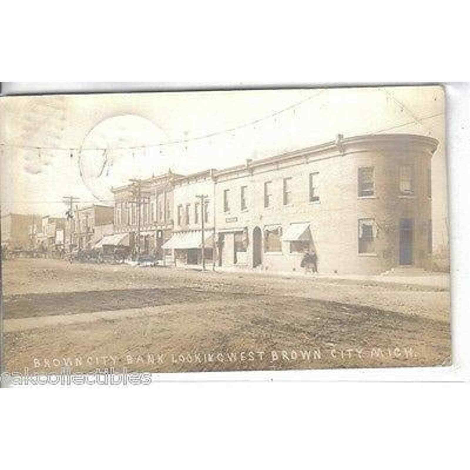 RPPC - Brown City Michigan 1911 Vintage Postcard, Brown City Bank Looking West