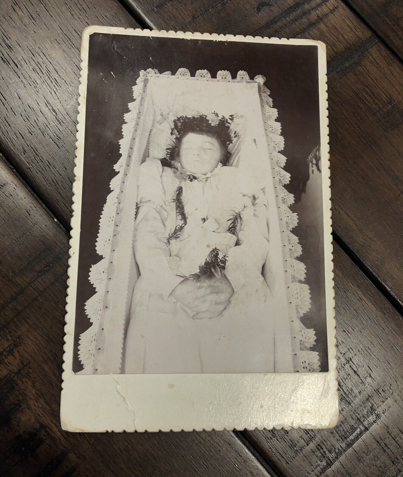 Post Mortem Photo Circa 1890 Cabinet Card Little Girl in Coffin Kind of Unusual